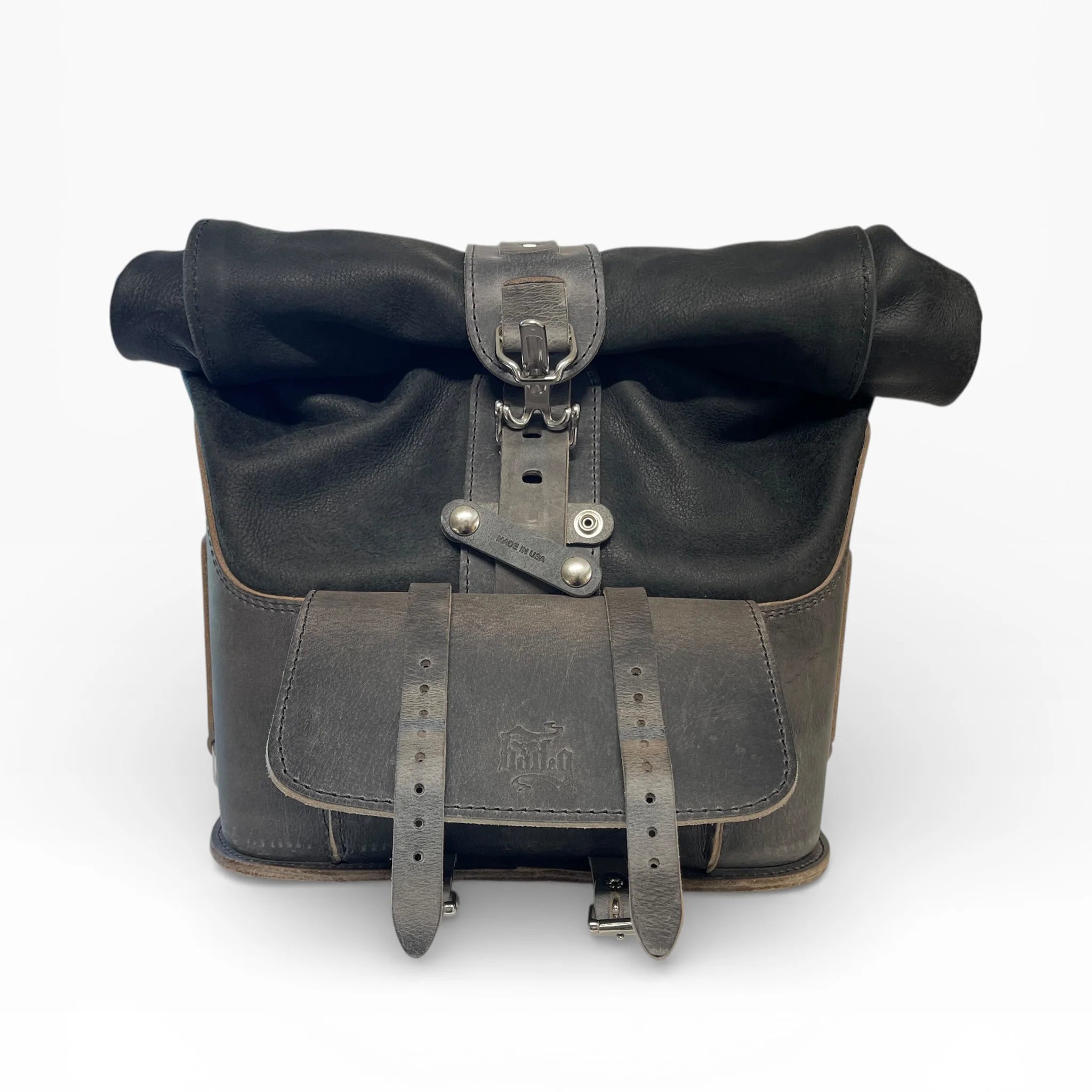 Universal Leather Rolltop Panniers / Saddlebags - TBP02 (Pair)