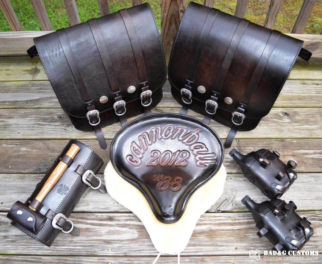 Cannonball Motorcycle Race 2012 Seat and Saddlebags Set - Doug Wothke #88