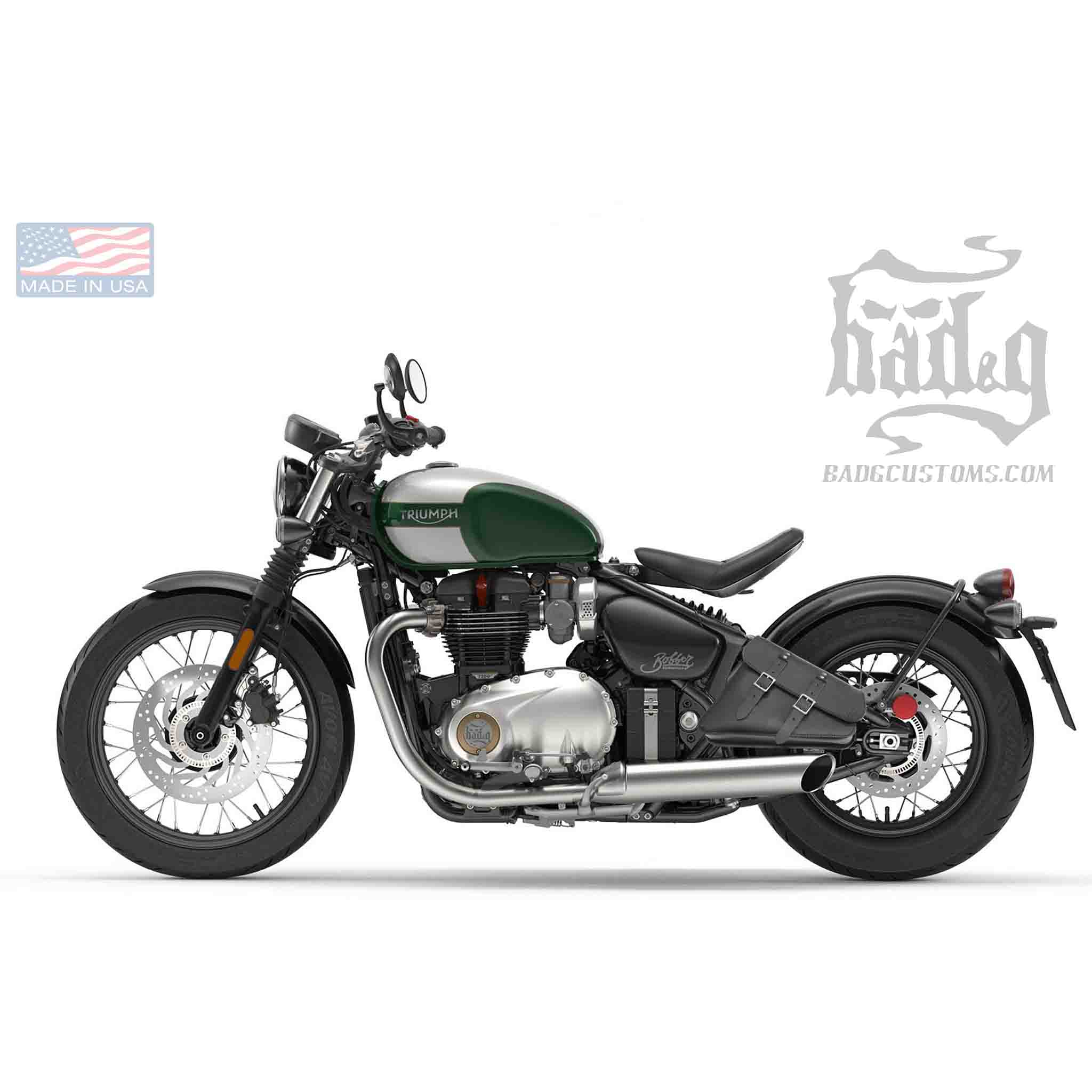 Upgrade your Triumph Bobber or Speedmaster with the TBL01 Left Side Solo Bag. Hand crafted in USA with premium leather and top quality hardware. Durable and stylish, it's the perfect fit for your motorcycle.